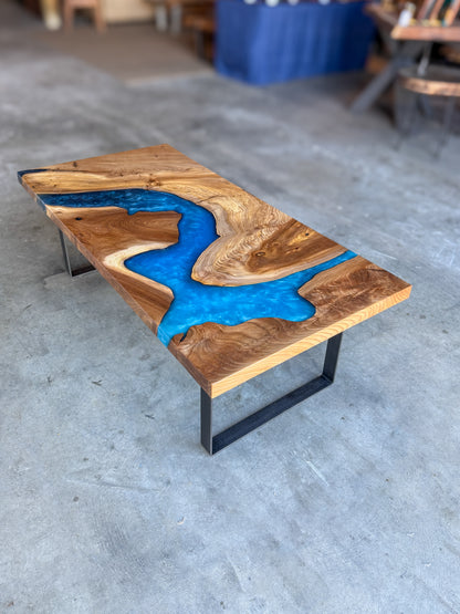American Elm Multi-Blue Epoxy Resin Coffee Table