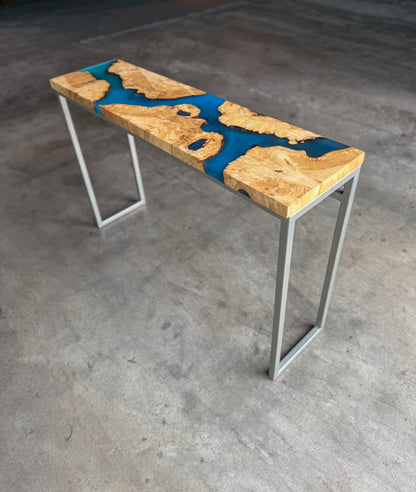 Burled Box Elder Blue Epoxy River Console Table