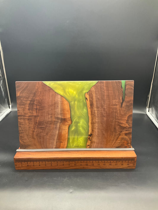 12" x 20" Black Walnut Wood & Green Epoxy Resin River CB