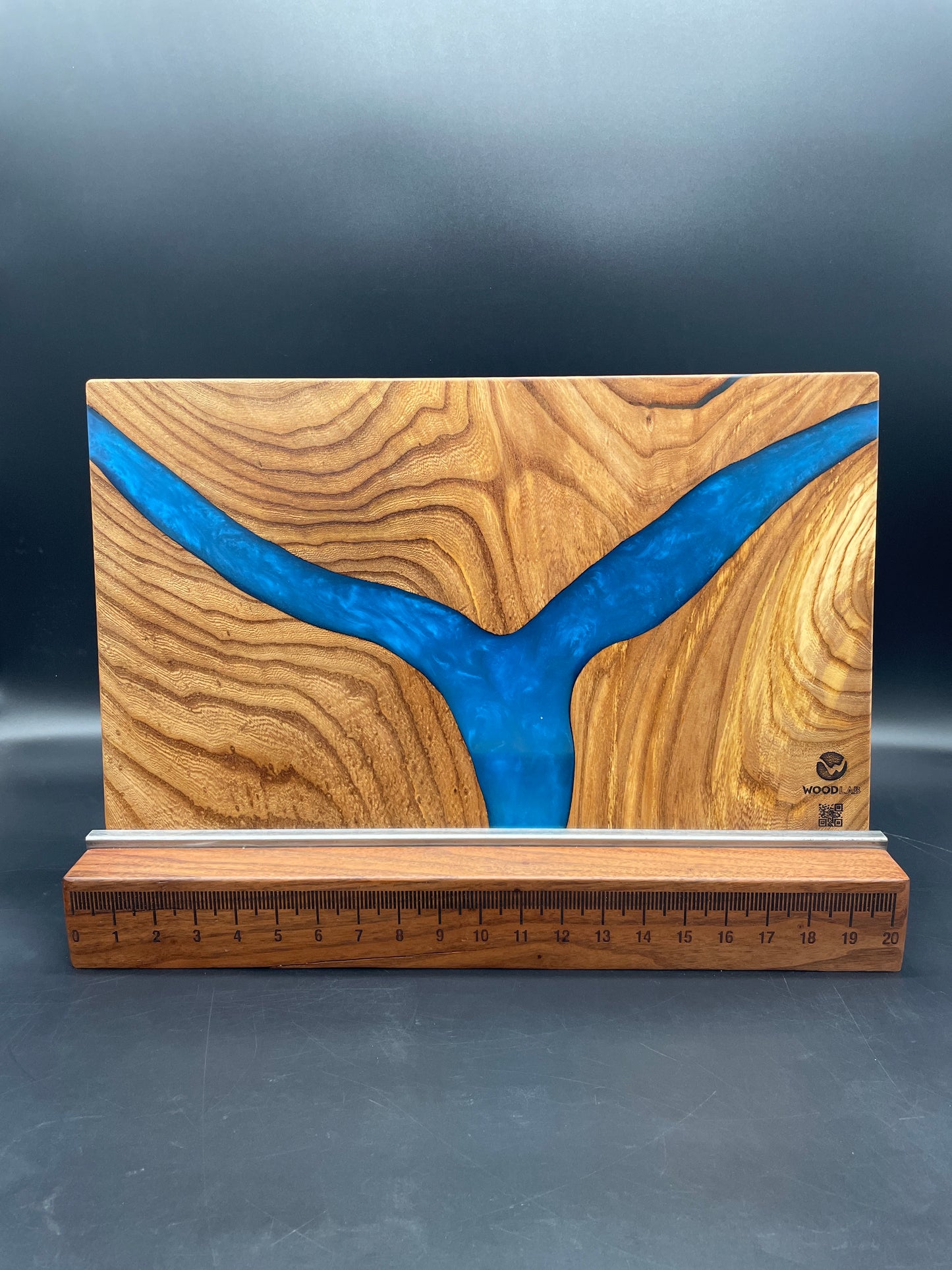 12" x 20" American Elm Wood & Blue Epoxy Resin River Charcuterie Board