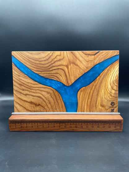 12" x 20" American Elm Wood & Blue Epoxy Resin River Charcuterie Board