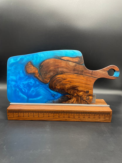 Handled Blue Epoxy Encasement and Black Walnut Charcuterie Board