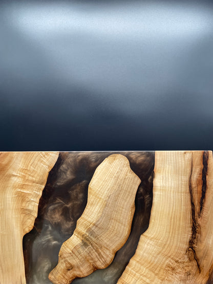12" x 20" Black Walnut Wood & Sandbar/Espresso Epoxy Resin River Charcuterie Board