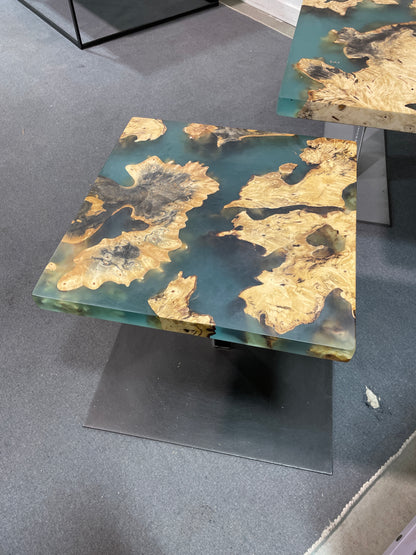 Encased Buckeye Burl Art Table