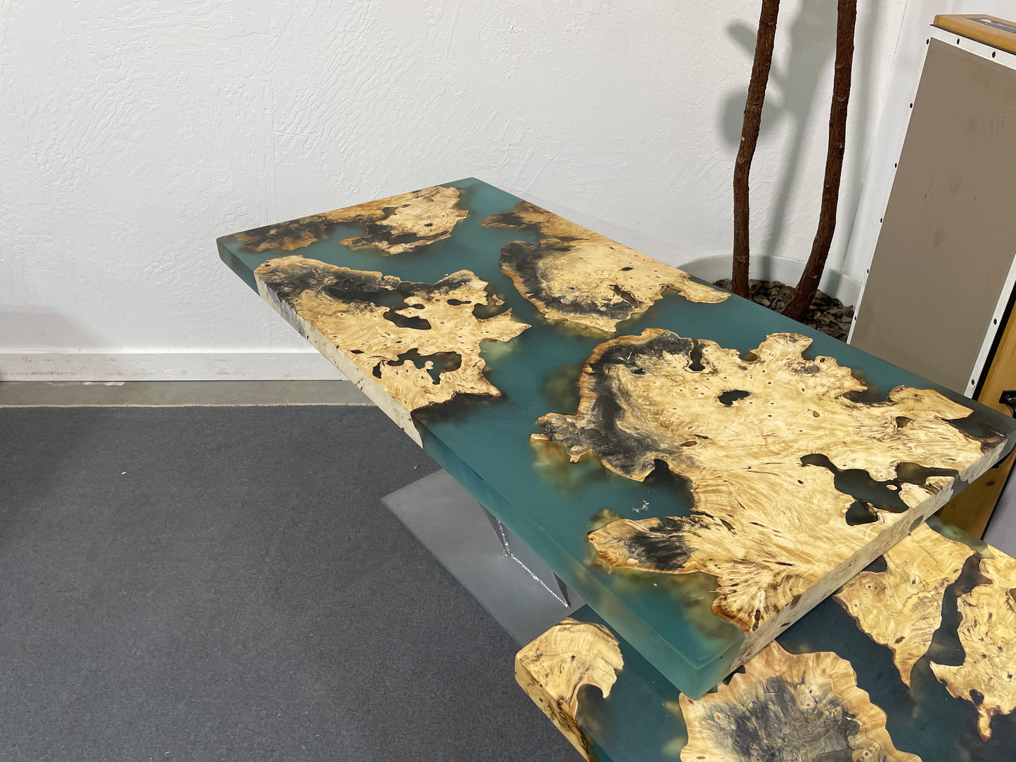 Encased Buckeye Burl Art Table