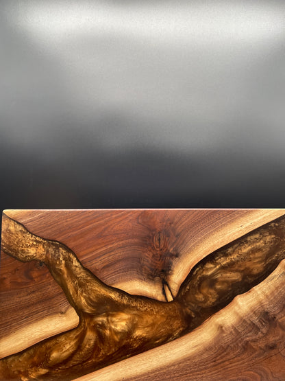 12" x 20" Black Walnut Wood & Espresso Epoxy Resin River Charcuterie Board