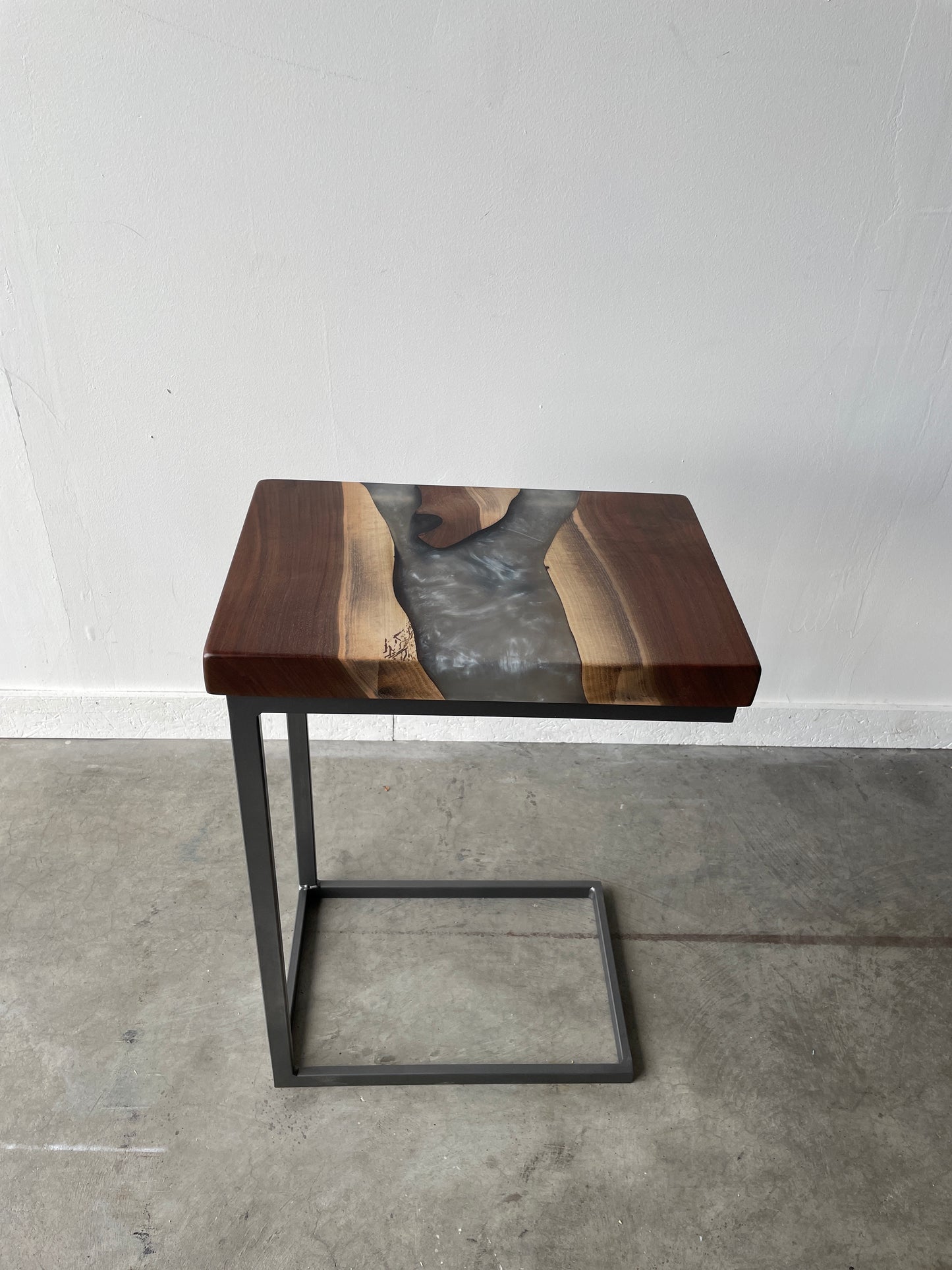 Black Walnut and Dolphin Grey Epoxy River C-Table