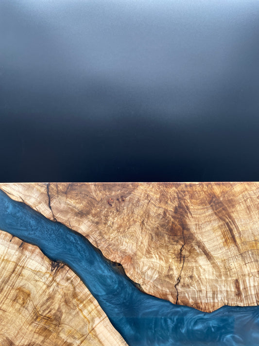 12" x 20" Maple Wood & Turquoise Epoxy Resin River Charcuterie Board