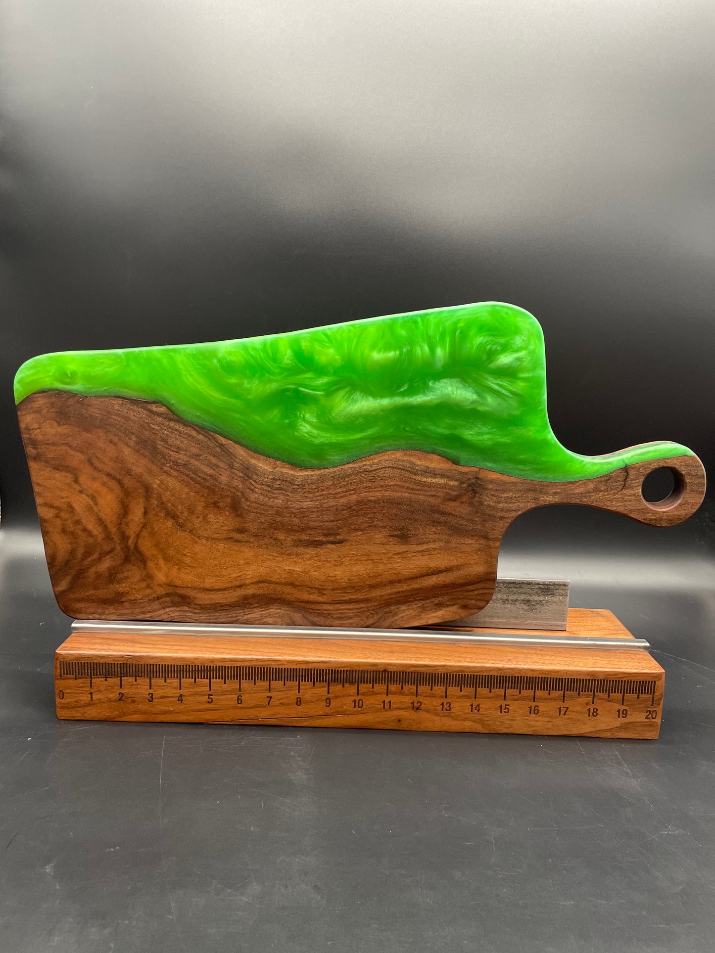 Handled Green Epoxy and Premium Black Walnut Charcuterie Board