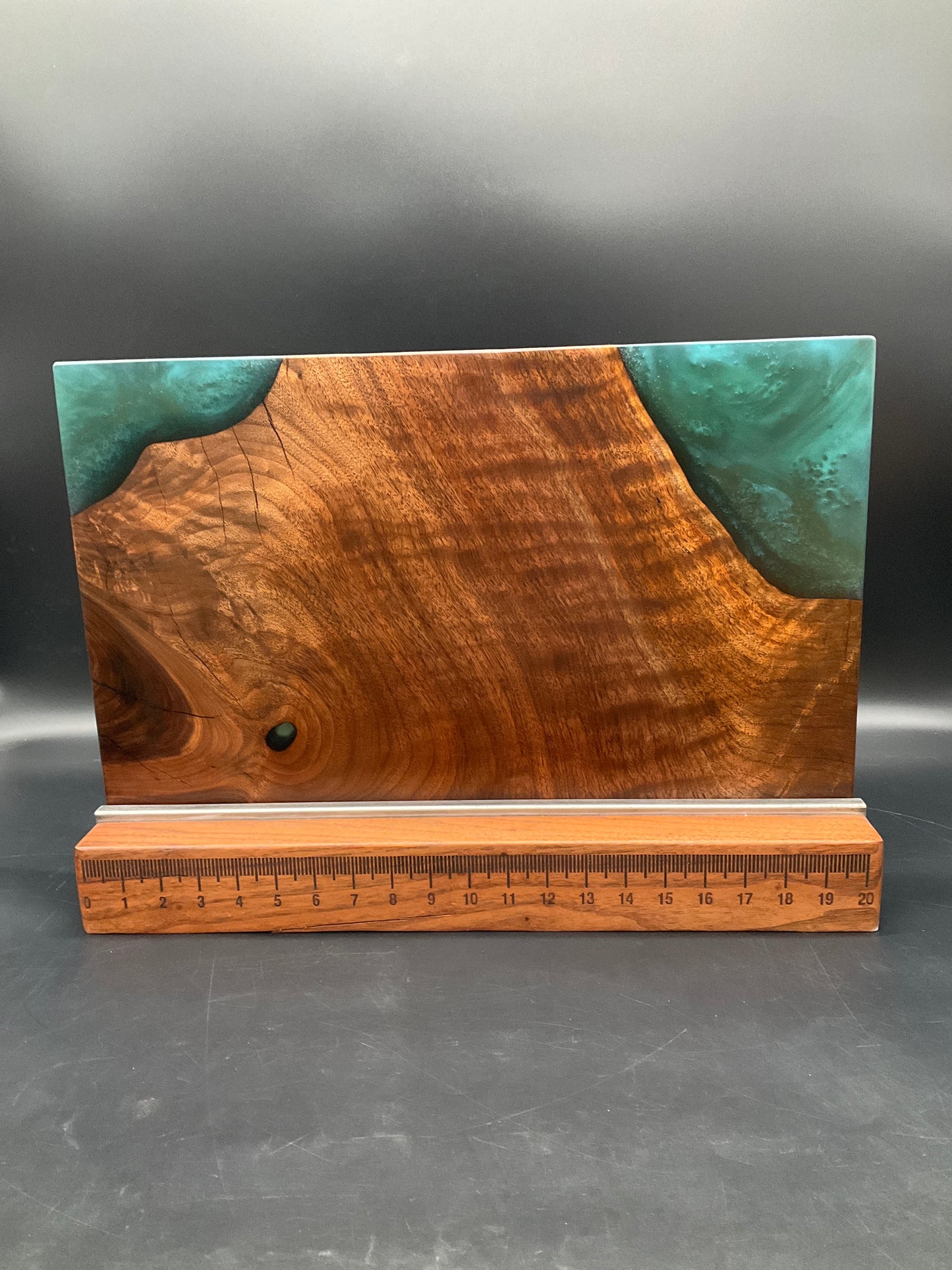12" x 20" Black Walnut Wood & Turquoise Epoxy Resin River Charcuterie Board
