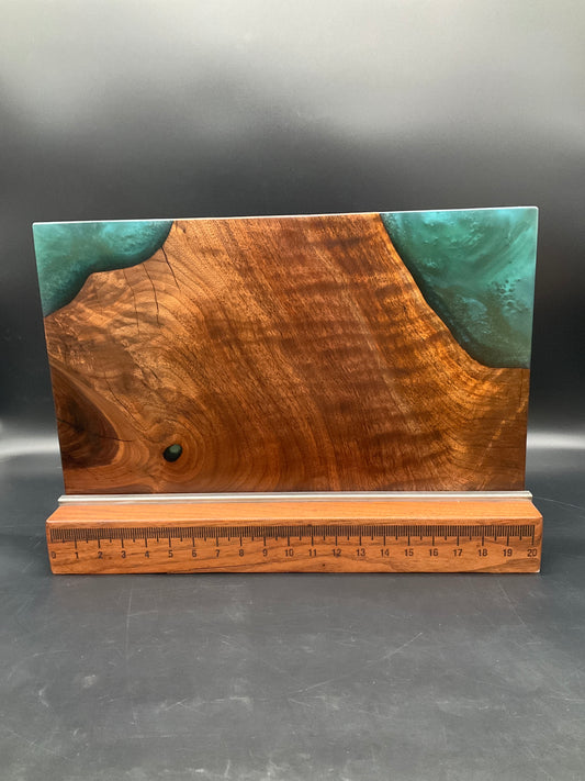 12" x 20" Black Walnut Wood & Turquoise Epoxy Resin River Charcuterie Board