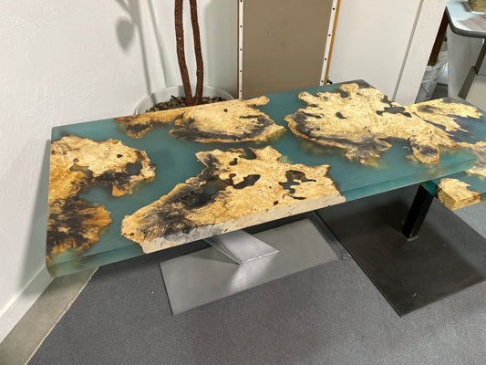 Encased Buckeye Burl Art Table