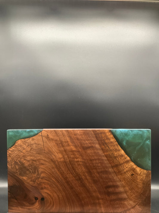 12" x 20" Black Walnut Wood & Blue/Green Epoxy Resin River Charcuterie Board