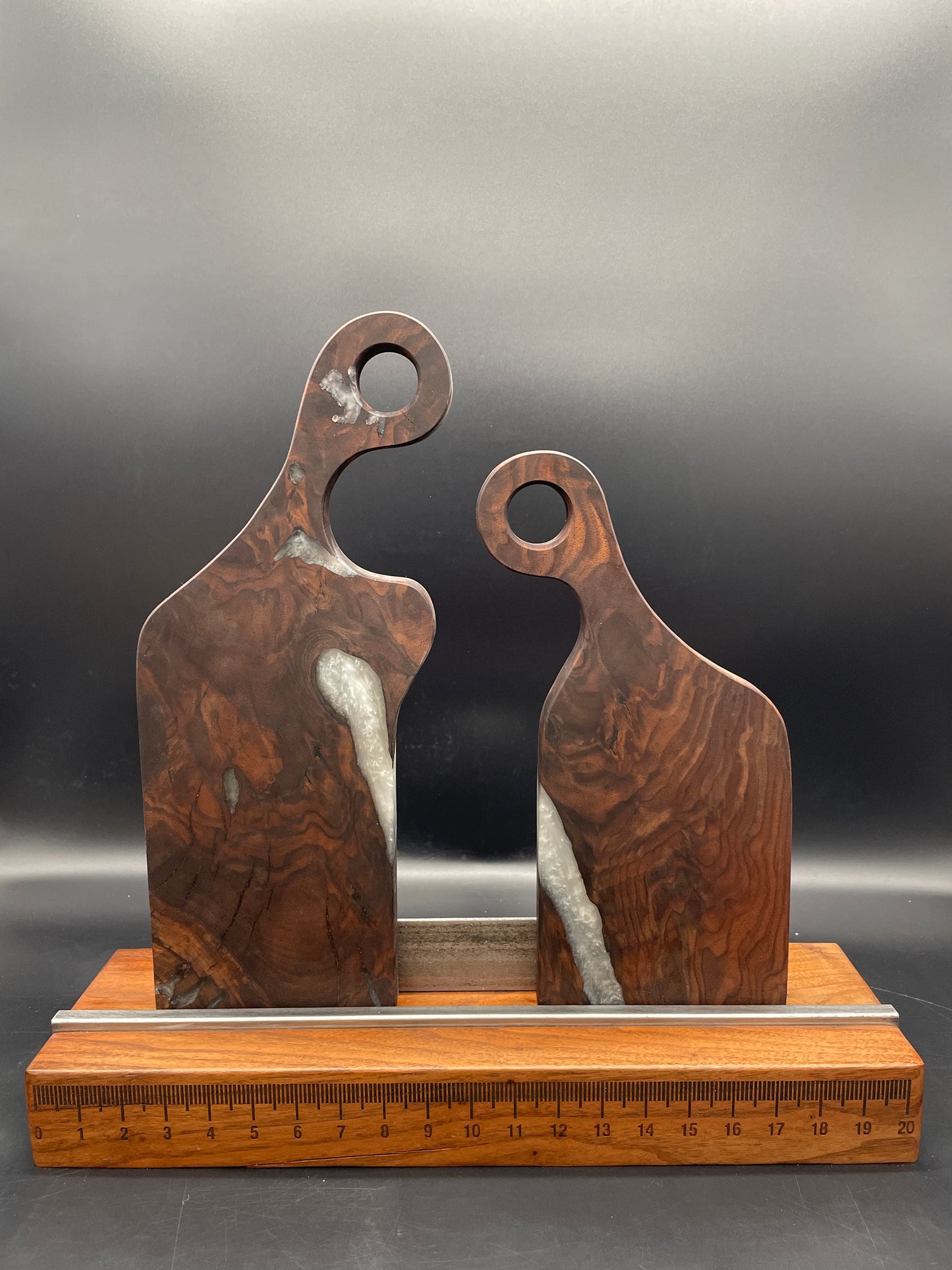 Handled Grey Epoxy and Black Walnut Charcuterie Board Nesting Set