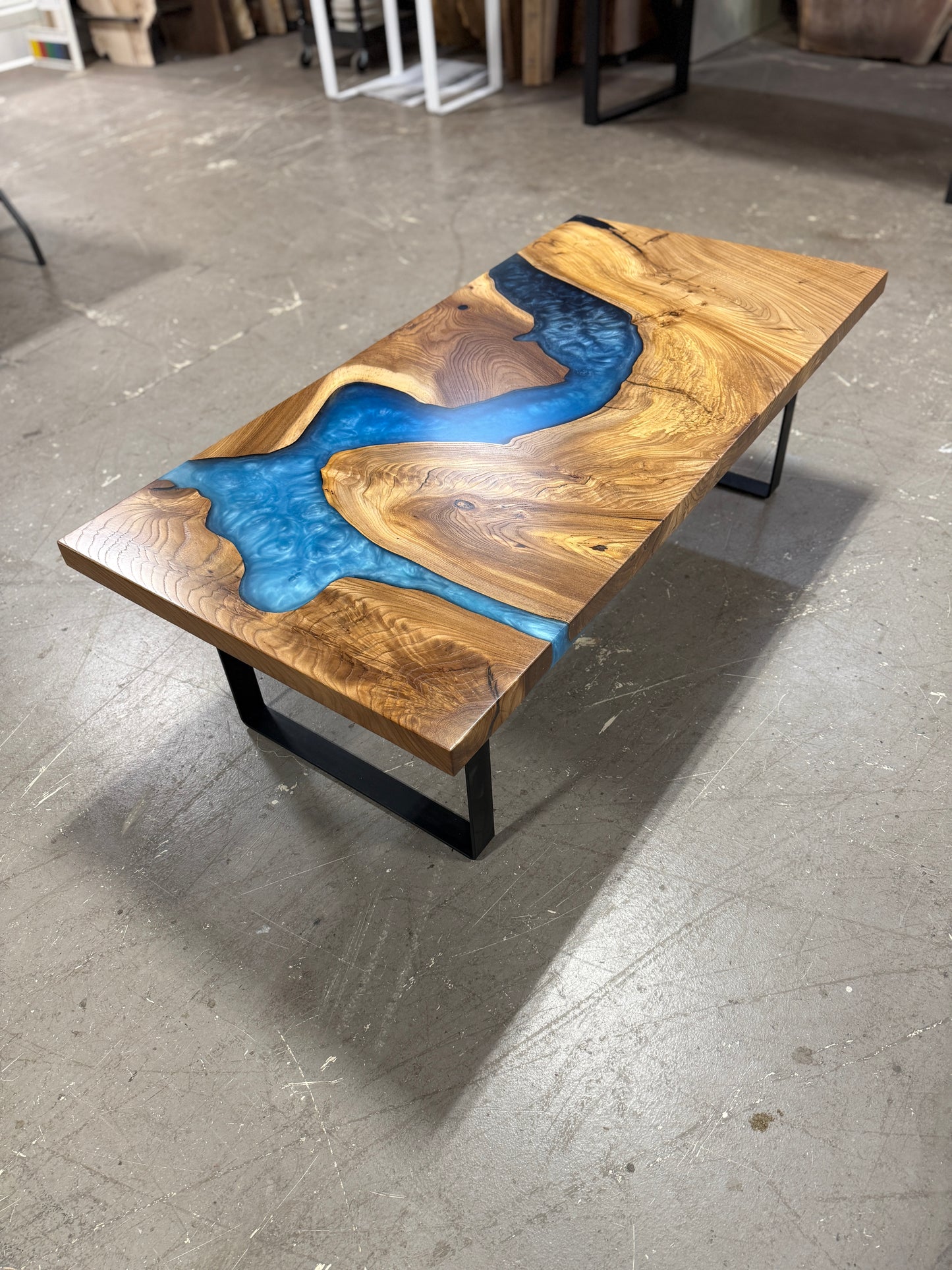American Elm Multi-Blue Epoxy Resin Coffee Table