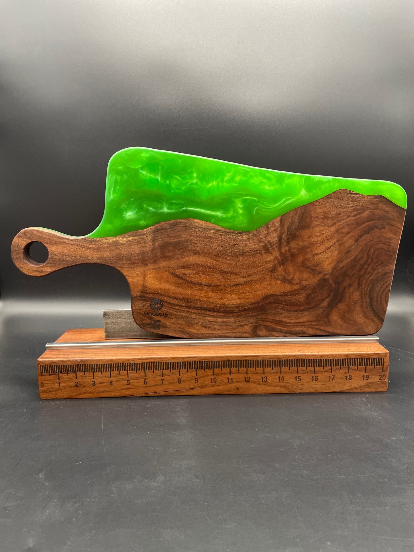 Handled Green Epoxy and Premium Black Walnut Charcuterie Board