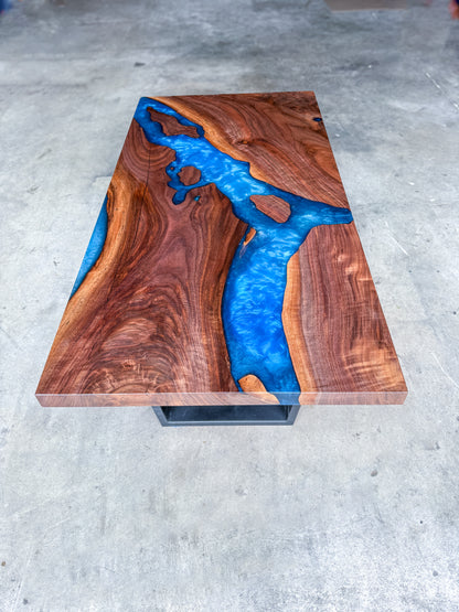 Black Walnut Multi-Blue Epoxy Resin Coffee Table