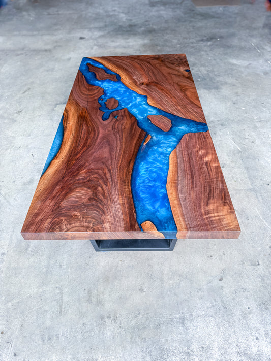 Black Walnut Multi-Blue Epoxy Resin Coffee Table