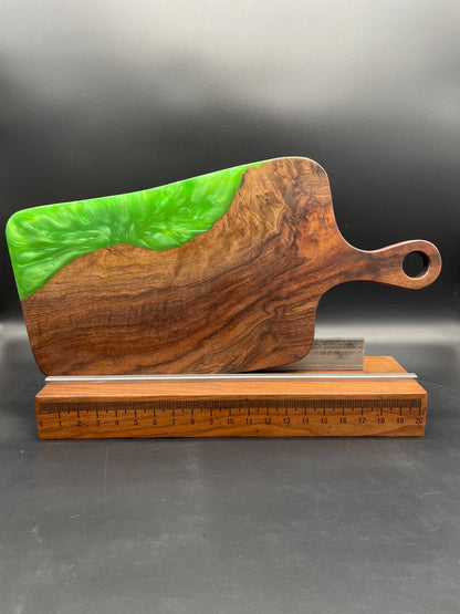 Handled Green Epoxy and Premium Black Walnut Charcuterie Board