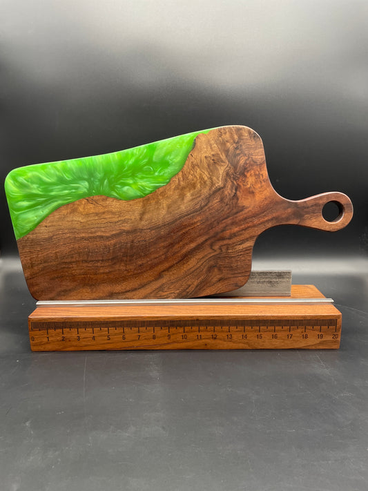 Handled Green Epoxy and Premium Black Walnut Charcuterie Board