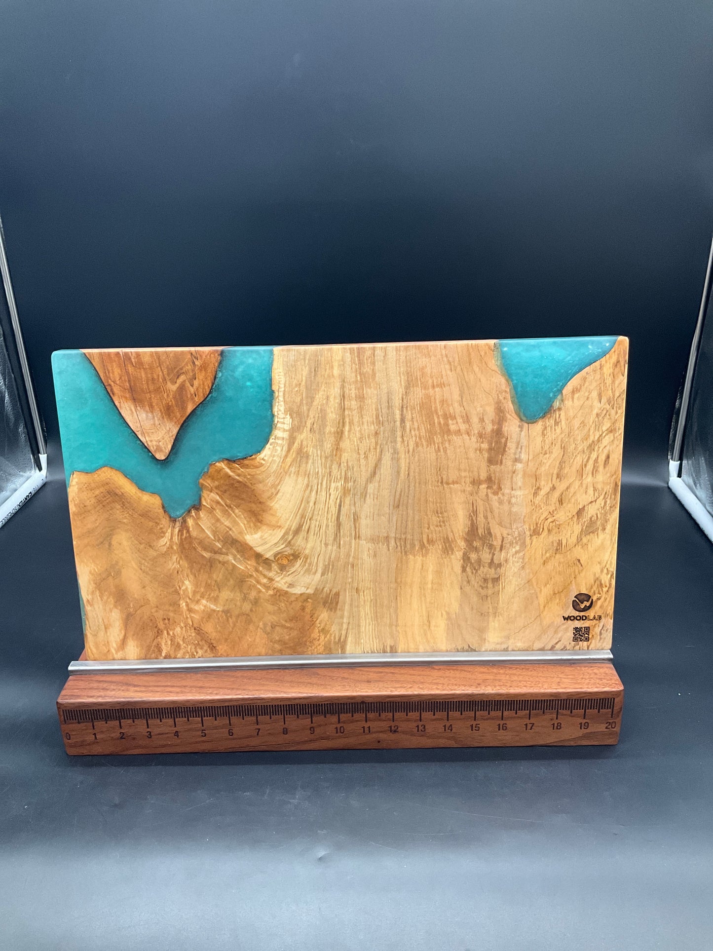 12" x 20" Maple & Turquoise Epoxy Resin River CB