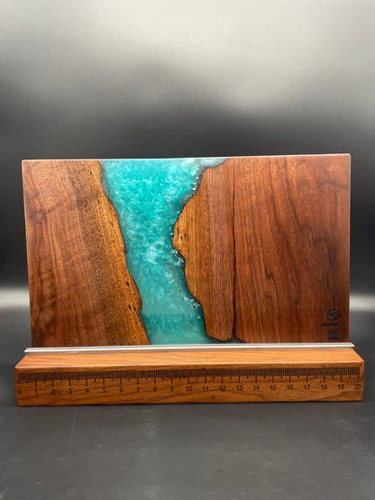 12" x 20" Black Walnut Wood & Turquoise Epoxy Resin River Charcuterie Board