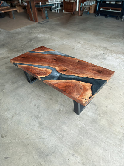 Black Walnut and Multi-Grey Resin River Coffee Table