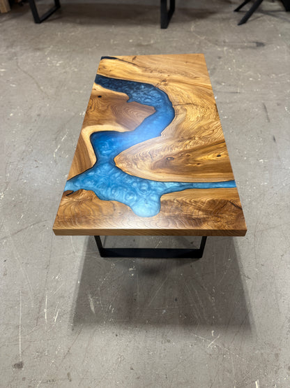American Elm Multi-Blue Epoxy Resin Coffee Table