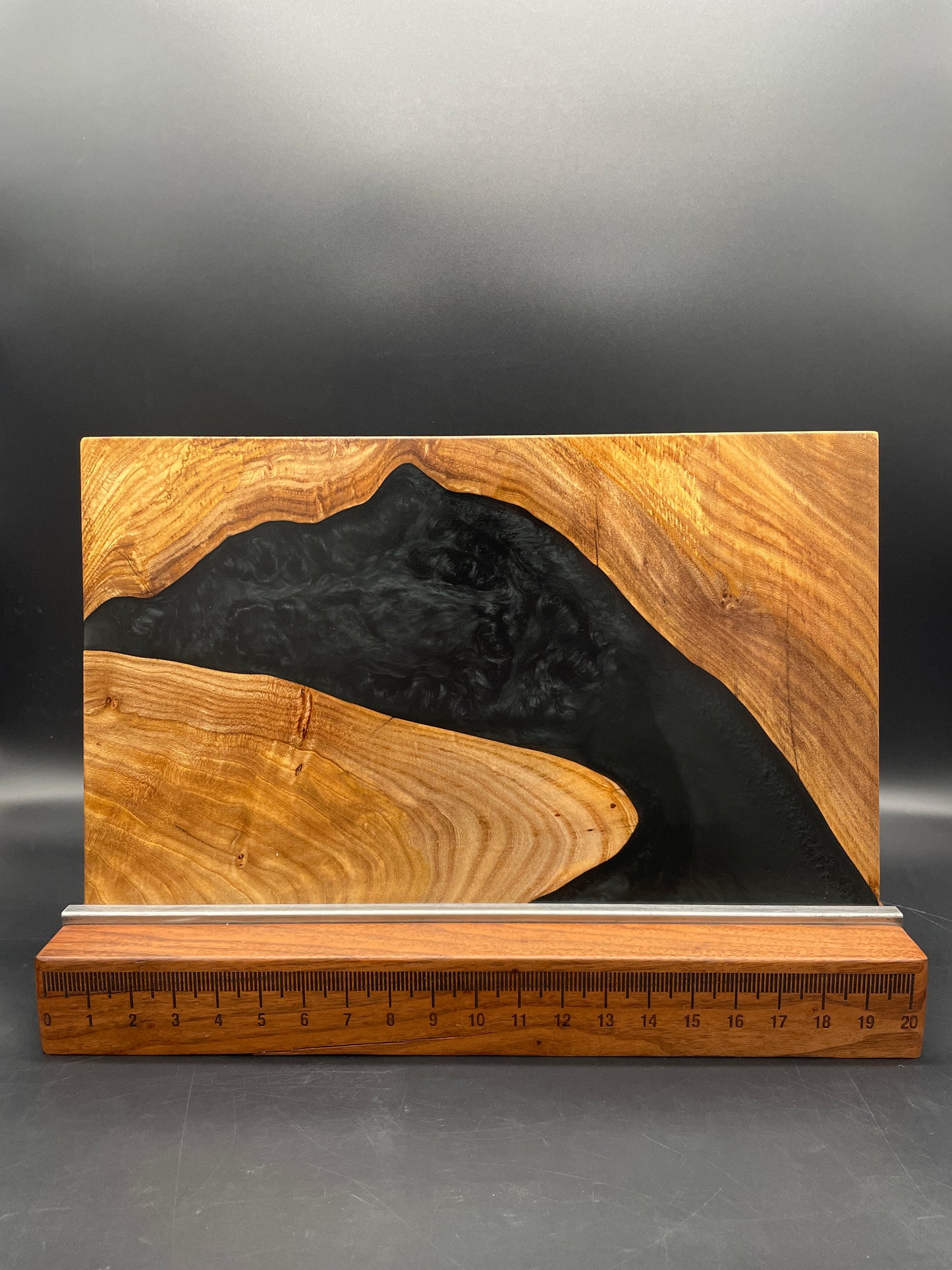 12" x 20" American Elm Wood & Black Epoxy Resin River Charcuterie Board