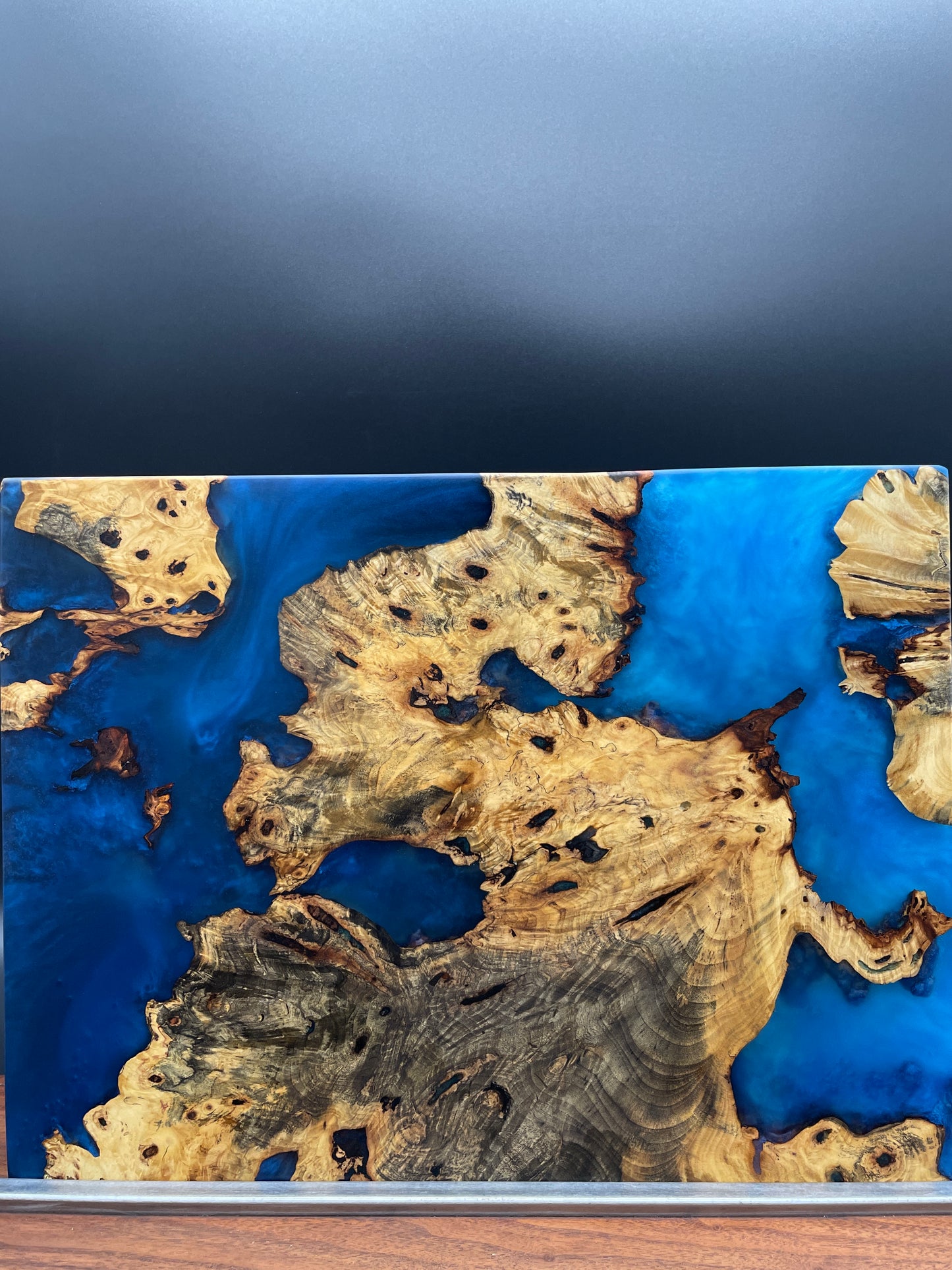 12" x 16" Exotic Wood & Multi-Blue Epoxy Resin Charcuterie Board