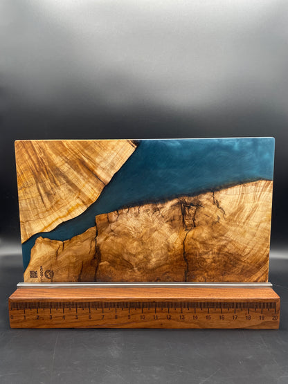 12" x 20" Maple Wood & Blue Epoxy Resin River Charcuterie Board