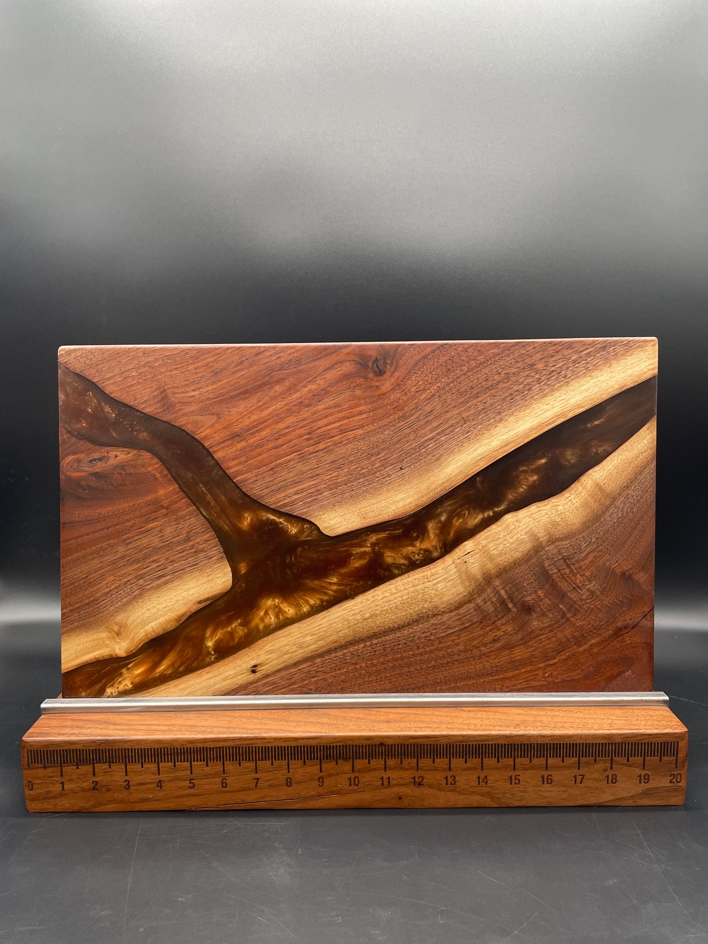 12" x 20" Black Walnut Wood & Espresso Epoxy Resin River Charcuterie Board