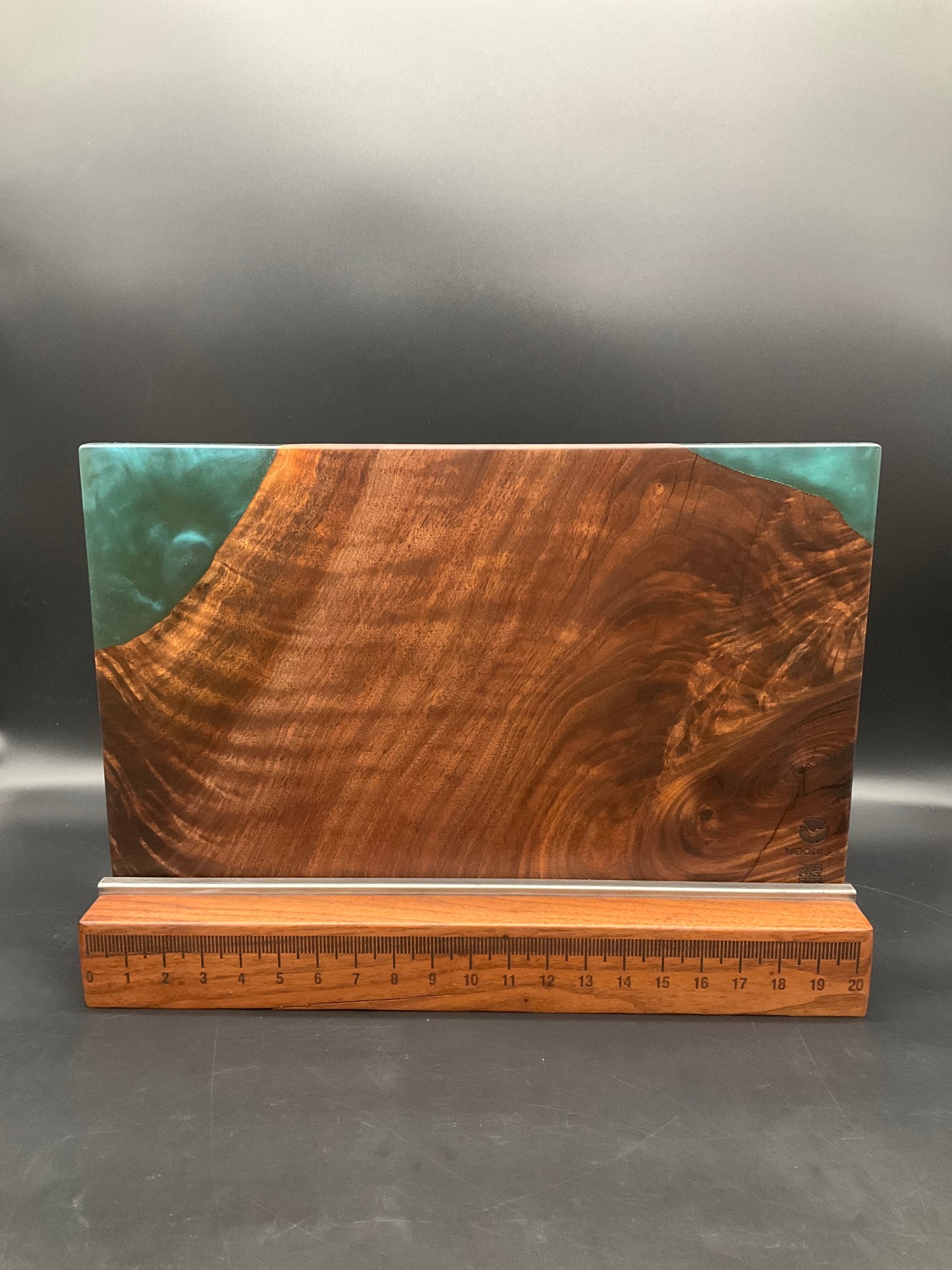 12" x 20" Black Walnut Wood & Blue/Green Epoxy Resin River Charcuterie Board