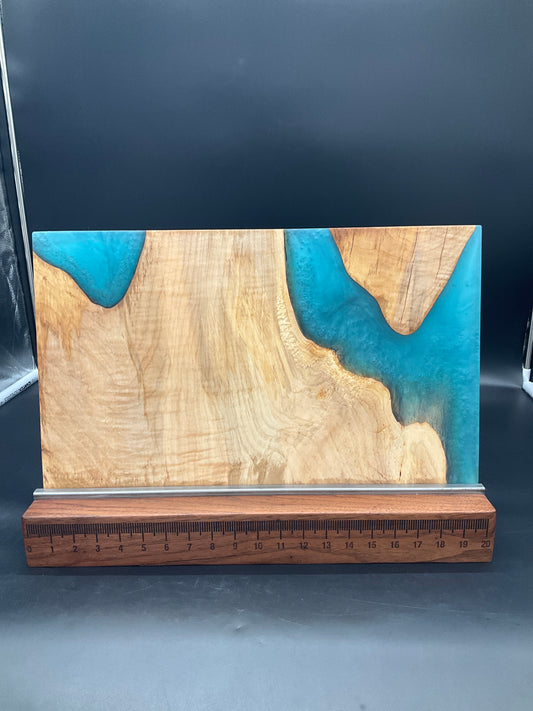 12" x 20" Maple Wood & Turquoise Epoxy Resin Charcuterie Board