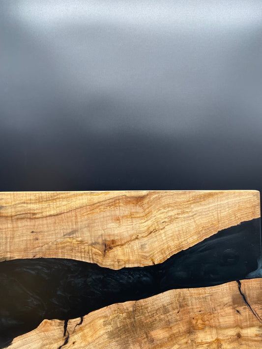 12" x 20" Spalted Maple Wood & Black Epoxy Resin River Charcuterie Board