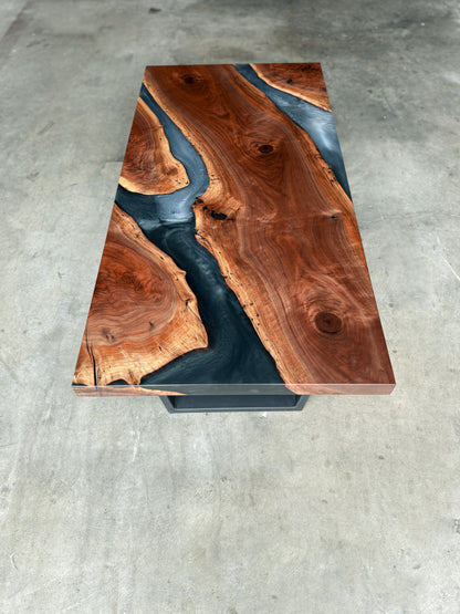 Black Walnut and Multi-Grey Resin River Coffee Table