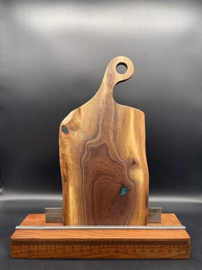 Handled Black Walnut Charcuterie Board with Turquoise Resin Fills