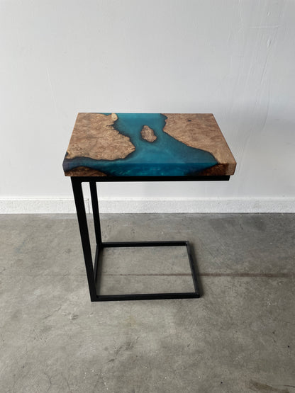 Maple Burl C-table with Turquoise Epoxy