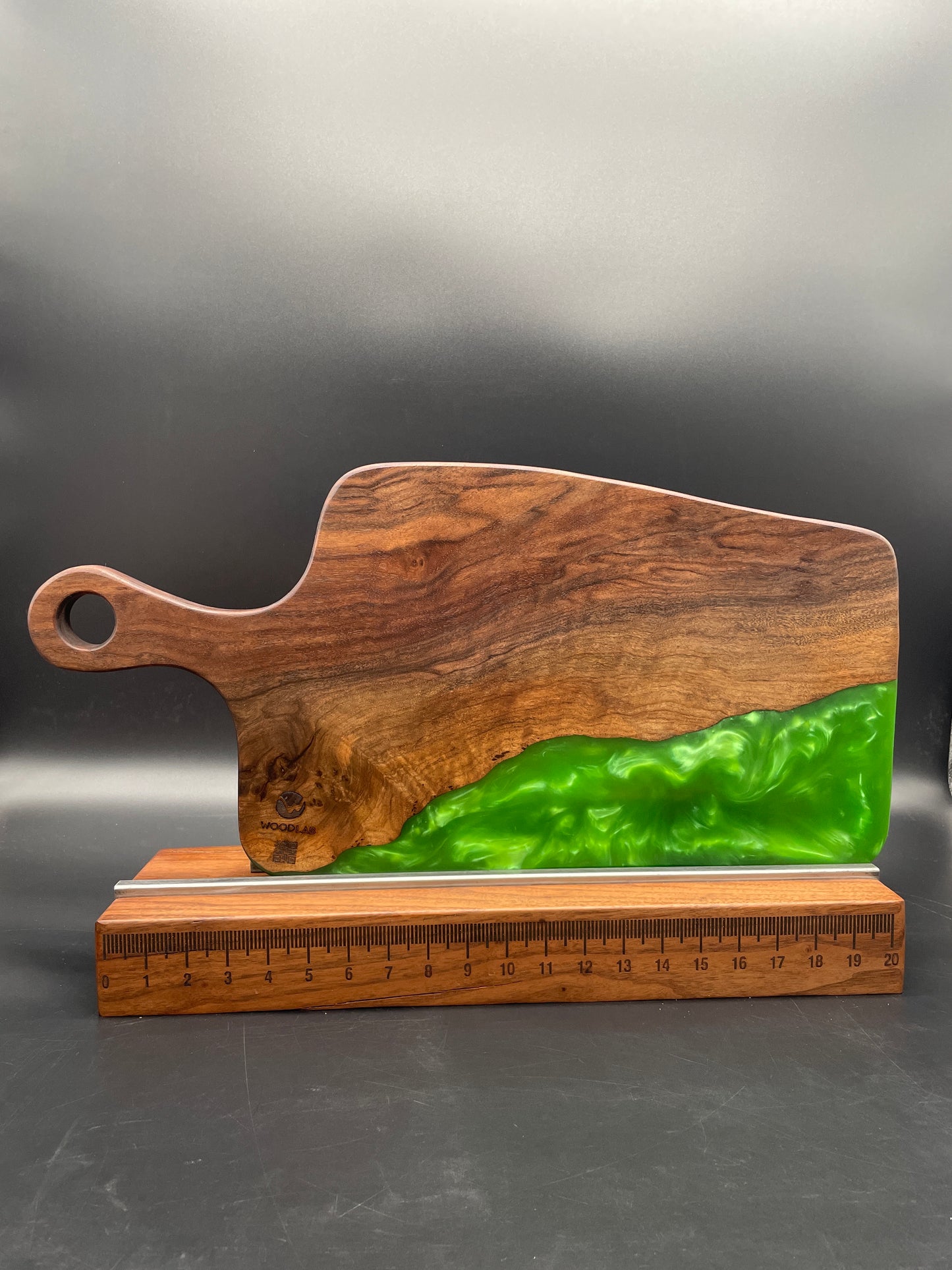 Handled Green Epoxy and Premium Black Walnut Charcuterie Board