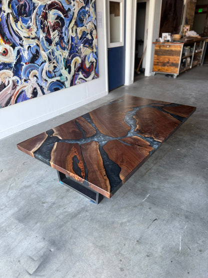 Black walnut and multi-grey epoxy river coffee table