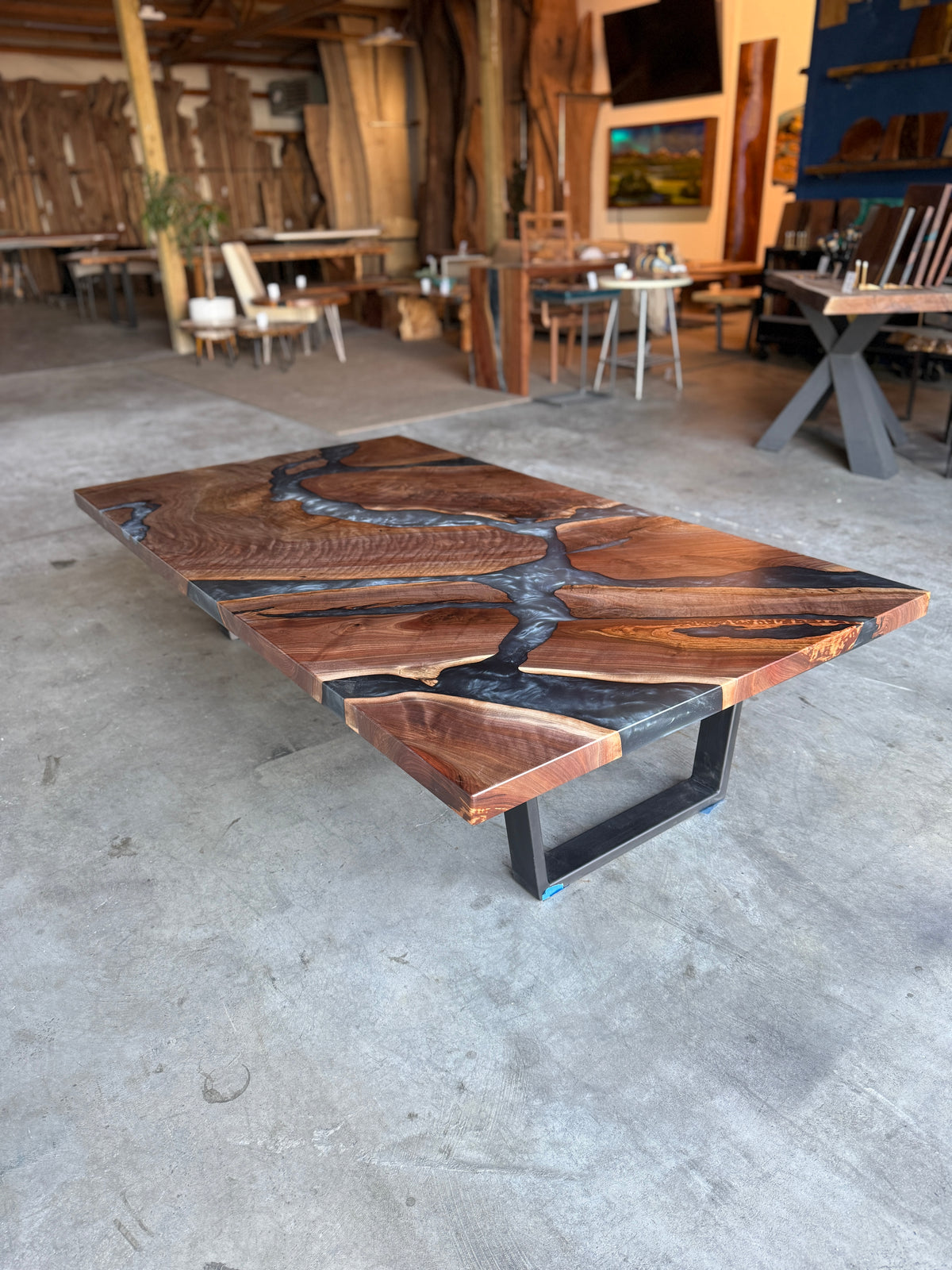 Black walnut and multi-grey epoxy river coffee table