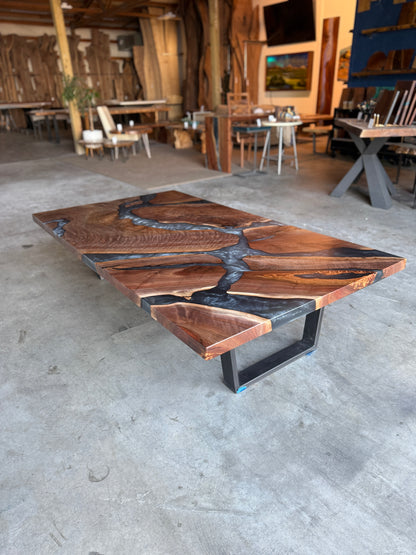 Black walnut and multi-grey epoxy river coffee table