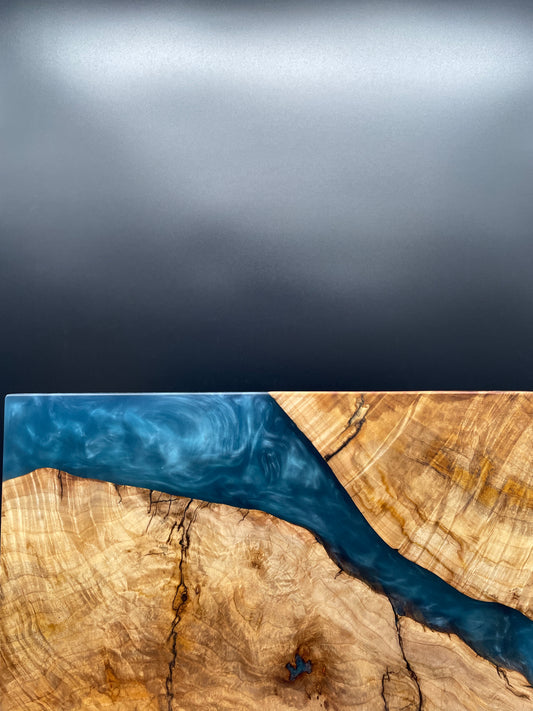 12" x 20" Maple Wood & Blue Epoxy Resin River Charcuterie Board