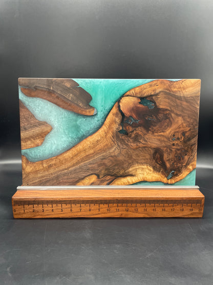 12" x 20" Black Walnut Wood & Turquoise Epoxy Resin River Charcuterie Board