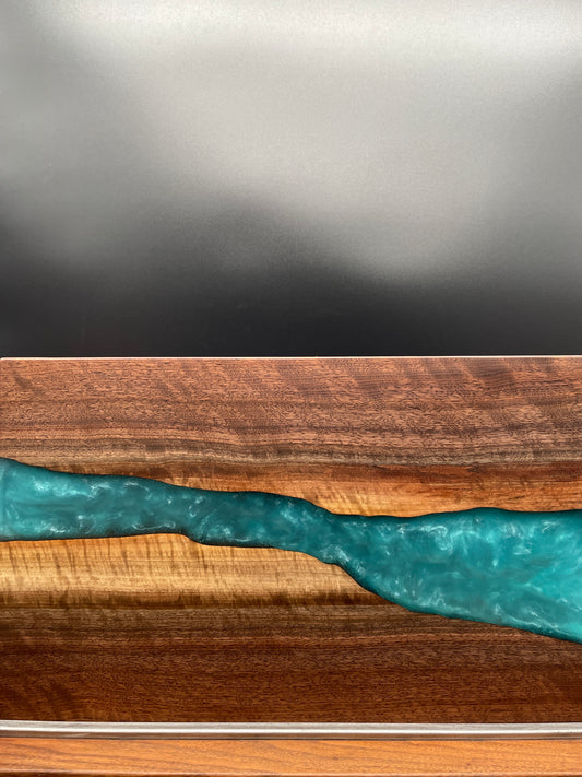 12" x 20" Black Walnut Wood & Turquoise Epoxy Resin River Charcuterie Board