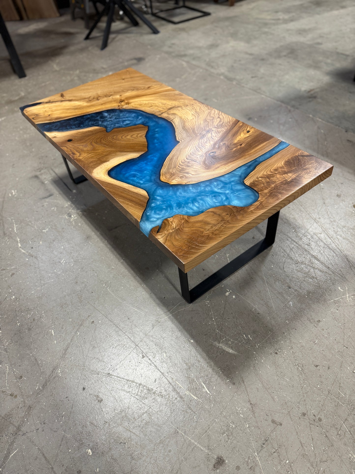 American Elm Multi-Blue Epoxy Resin Coffee Table