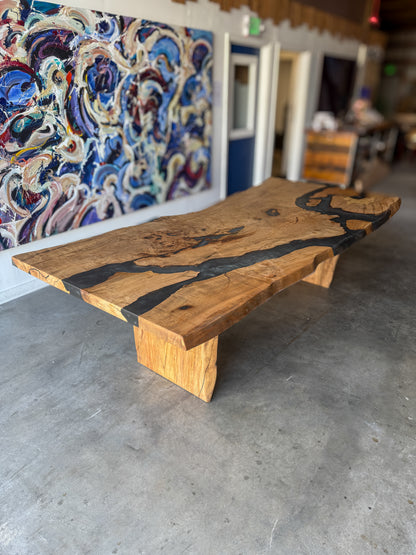 Spalted Maple Live Edge Dining Table with Multi-Grey Resin