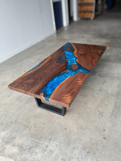 Black Walnut Multi-Blue Epoxy Resin Coffee Table