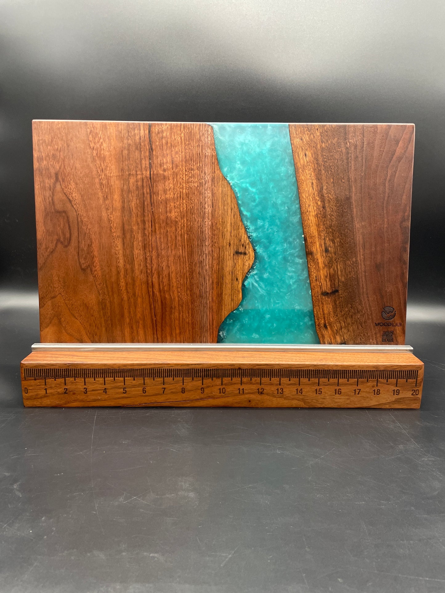 12" x 20" Black Walnut Wood & Turquoise Epoxy Resin River Charcuterie Board