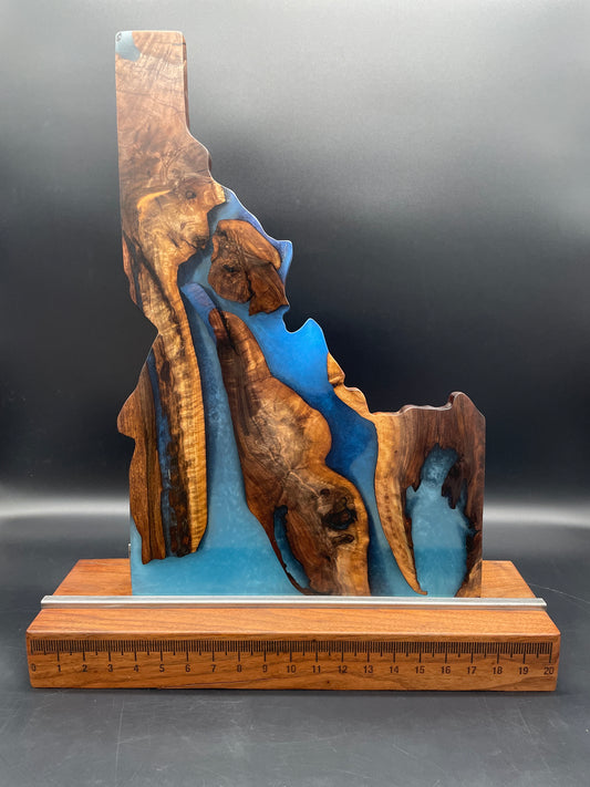 14" x 22" Handmade Black Walnut Hardwood with Multi-Blue Epoxy Resin River Idaho Charcuterie Board